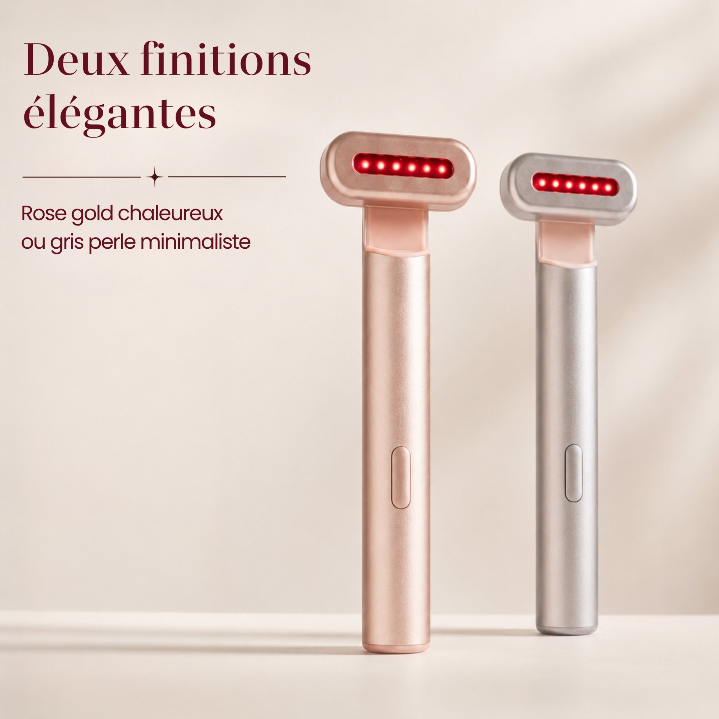 Soin LED Précision Auréa™ disponible en deux finitions : rose gold et gris perle