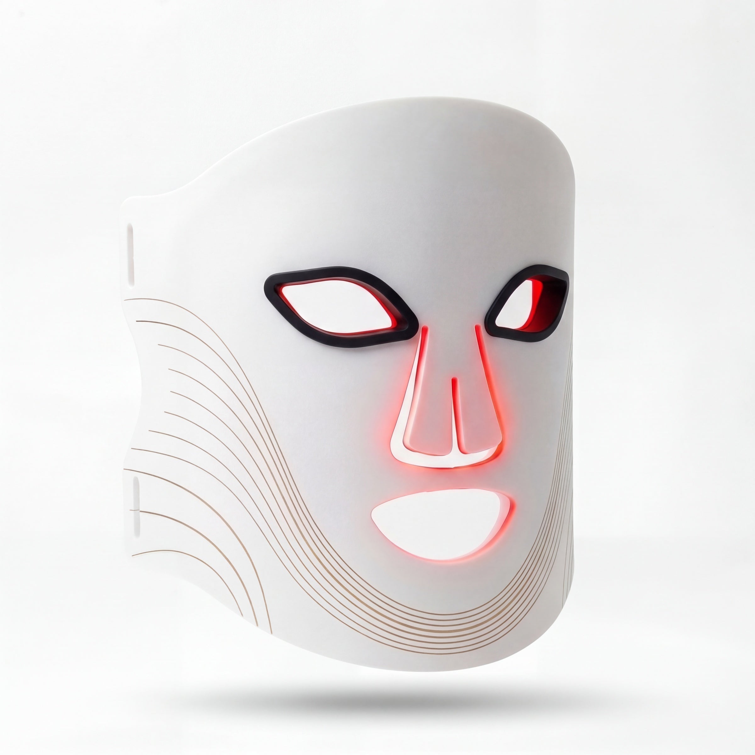 Masque LED visage Auréa™ en silicone souple, vue de trois quarts, lumière rouge